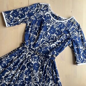 Vintage Fit and Flare dress - Navy and white floral pattern